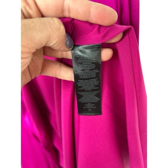 Milly Halley Fuschia Pink Faux-Wrap Satin Midi Dress Size 6 Ruffle Neiman Marcus - Picture 8 of 8